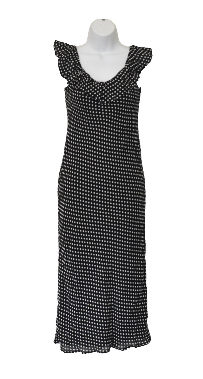 A8 Auth REFORMATION Black & White Viscose Polka Dot Ruffled Trim Dress Size XS